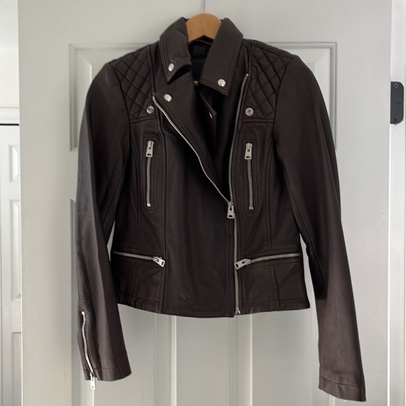 ALLSAINTS Oxblood Red Catch Biker Leather Coat - Picture 3 of 9